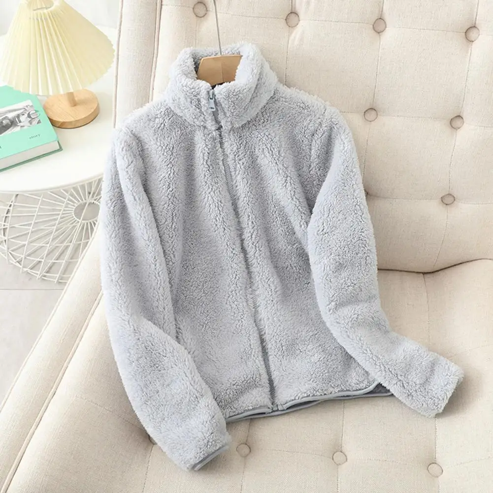 Women Coat Soft Plush Jacket Warm Winter Coat with Stand Collar Double-sided Fleece for Women Zipper Closure Heat for Weather