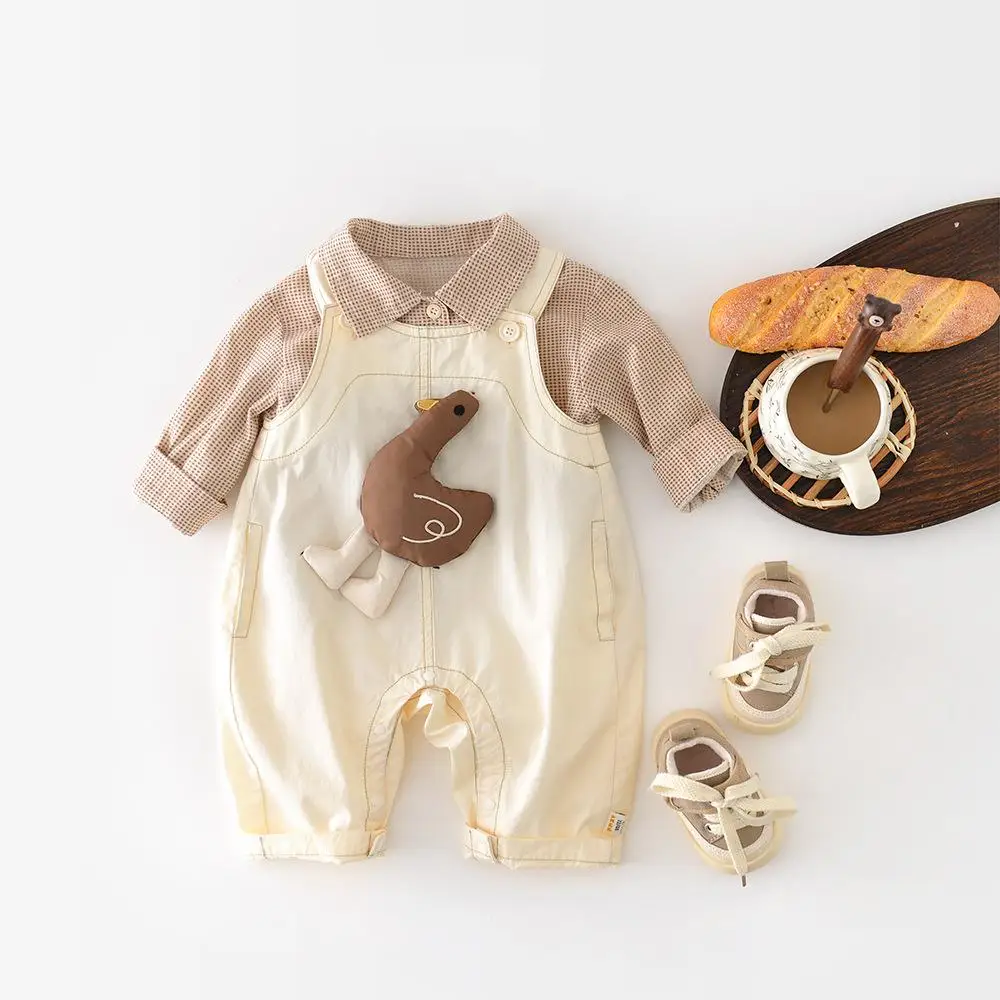

2026 Spring New Baby Cute Cartoon Overalls Cotton Girls Strap Trousers Toddler Boys Sleeveless Romper Fashion Infant Jumpsuit