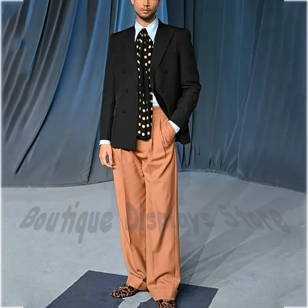 

Unique Design Chic Men Suit Contrast Color Peak Lapel Double Breasted Jacket Pants Costume Casual Party Banquet Fashion Set