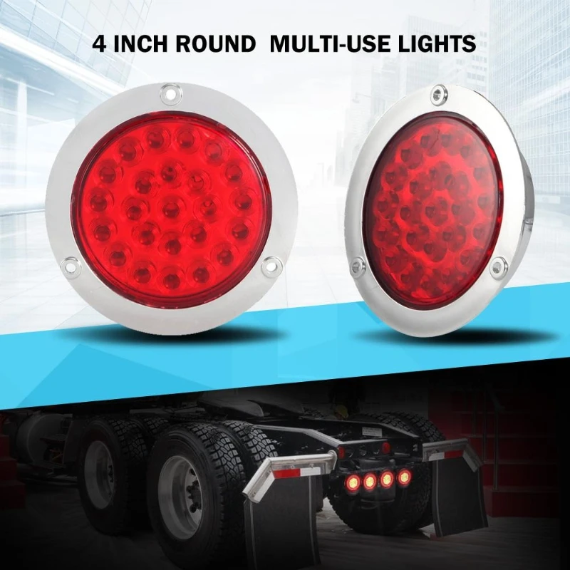 6 Buah/Set 4 Inci 24 LED Lampu Belakang Truk Bundar 12V Lampu Indikator Sinyal Lampu Rem