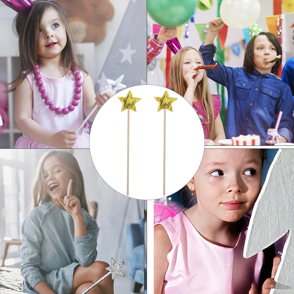 

2pcs Pentagram Fairy Wand Golden Star for Kids Girl Cosplay Party Dance Photography Gift Toys with Glitter