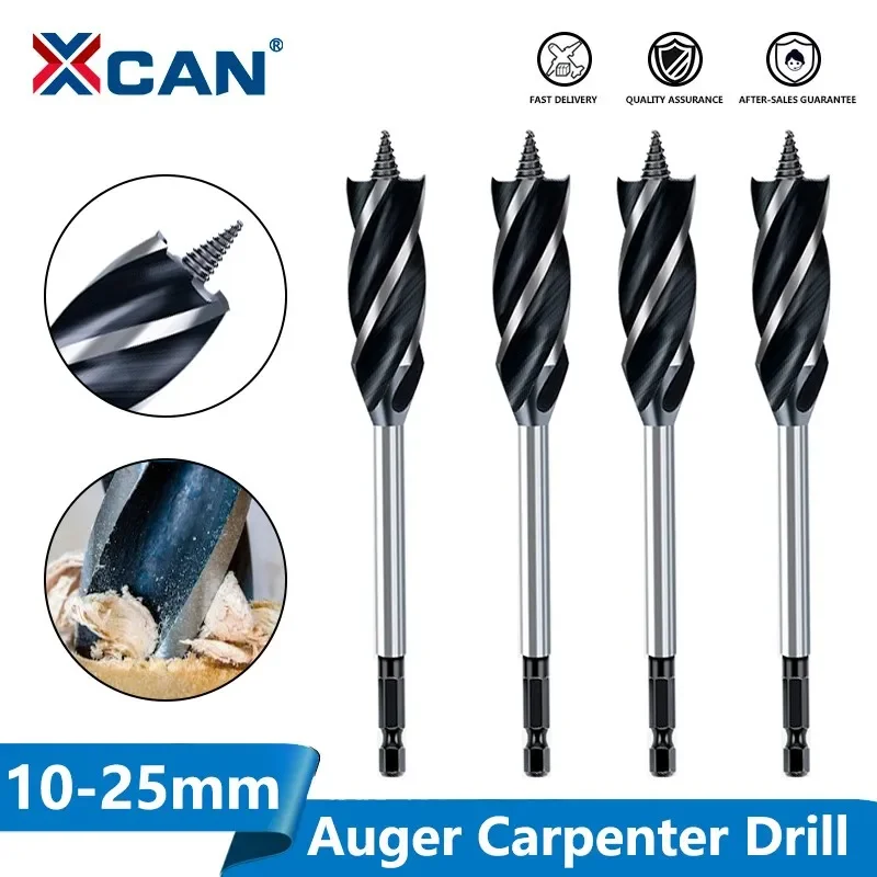 XCAN 1pc 10-25mm Holz Spiralbohrer Auger Bohrer Bit Vier Schneider Bohren Cut Für Holzbearbeitung Auger carpenter Joiner Werkzeug