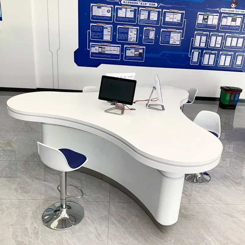 Front desk news, host desk, live stream, exhibition hall, guide desk, special-shaped technology shopping guide cabinet, receptio