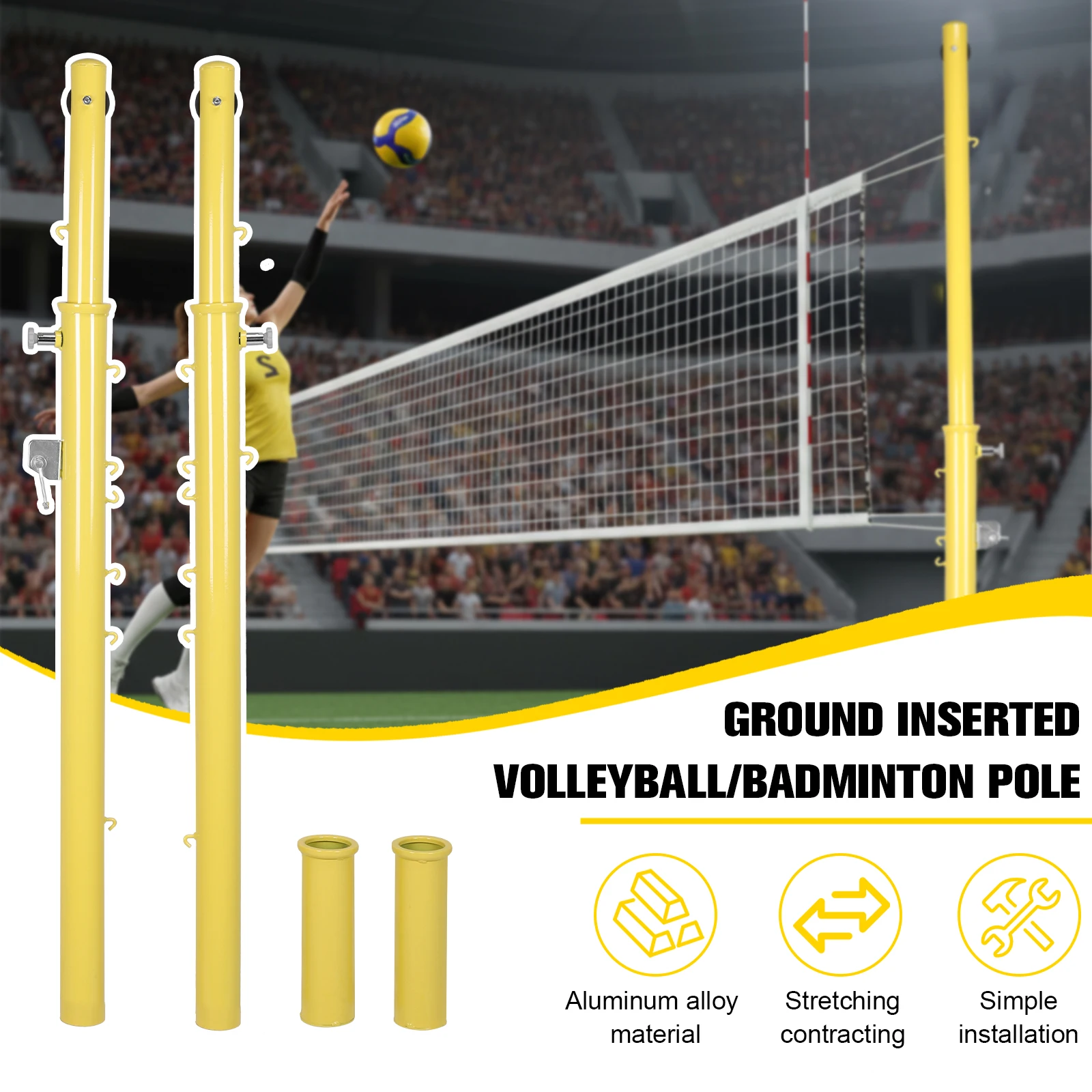 

Многофункциональная регулируемая стойка для бадминтонной сетки и волейбольной сетки с креплением в грунт, 6 уровней высоты от 1,5 м до 2,4 м, для взрослых, стадионов и садов