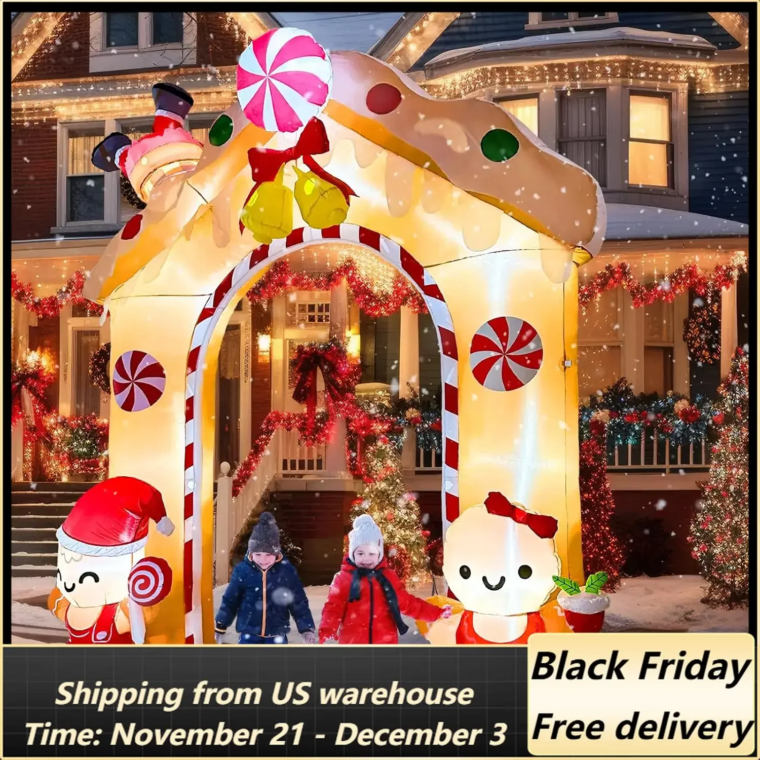 10FT Gingerbread Man Inflatable Archway with LED Lights, Christmas Yard Decoration for Outdoor Parties