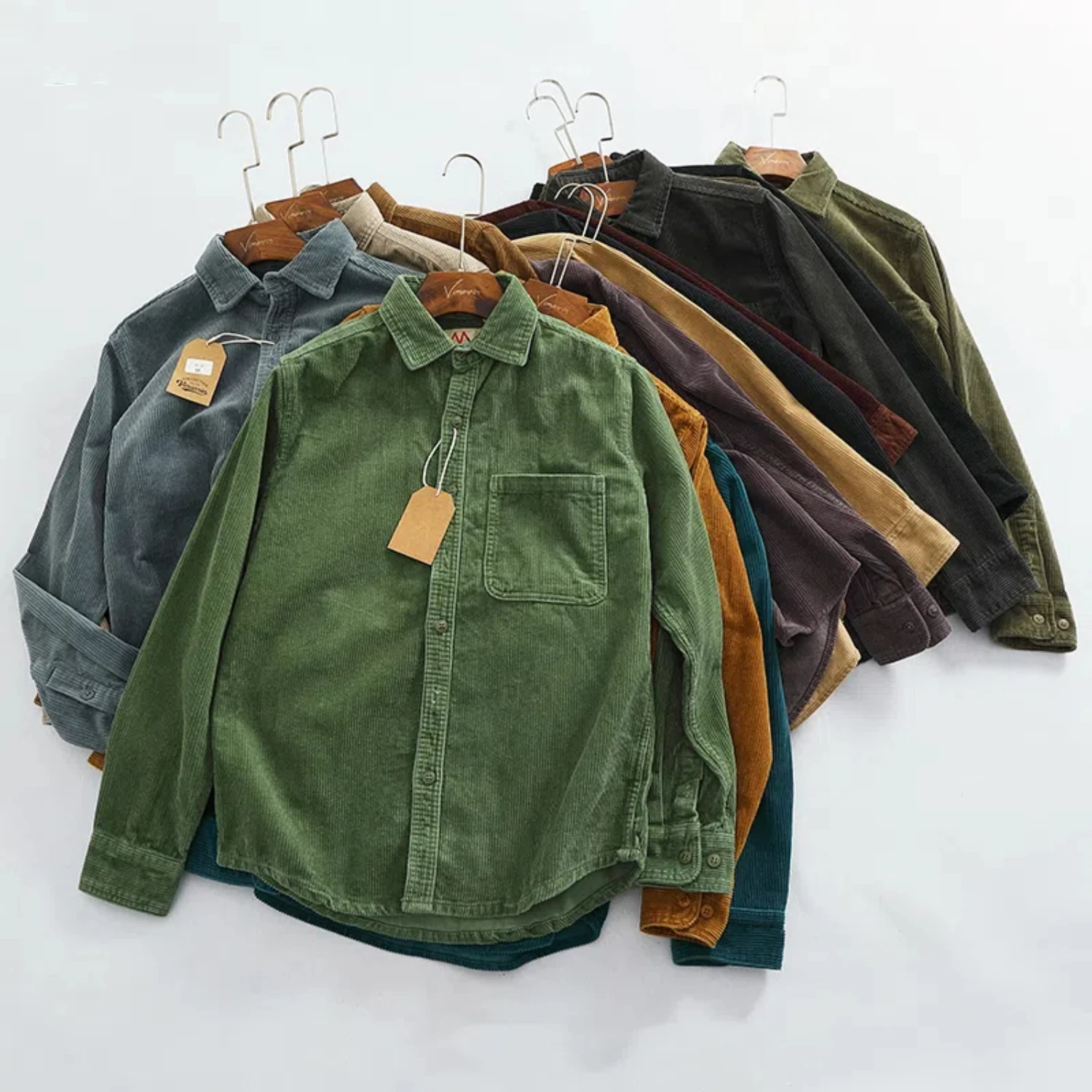 Heavy chunky high pit chunky strip vintage corduroy long sleeve shirt men's autumn cotton cargo shirt jacket