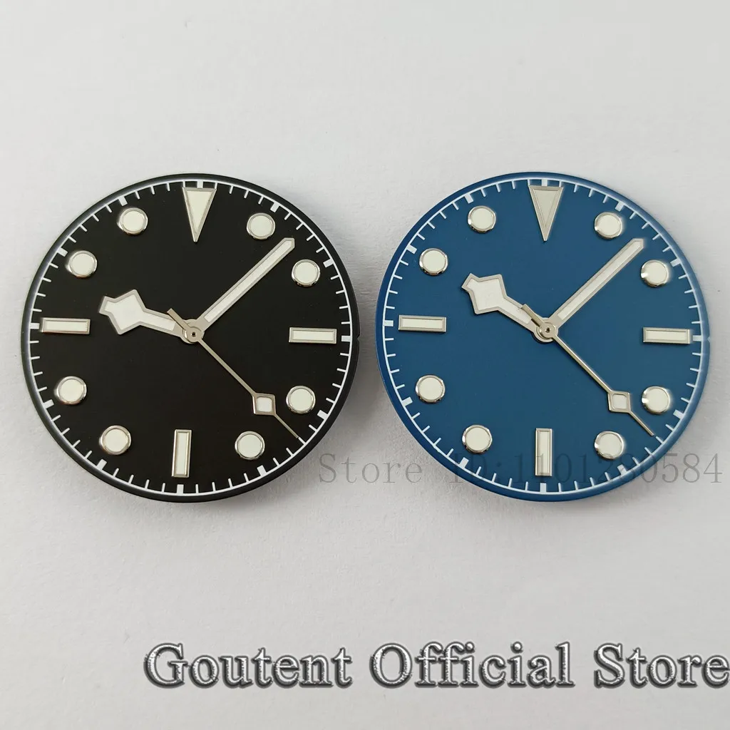 Goutent 29mm Black/Blue Watch Dial+Hand Green Lume Fit NH35 NH36  NH34 ETA2824 2836 PT5000 DG2813 3804 Miyota 8215 821A movement