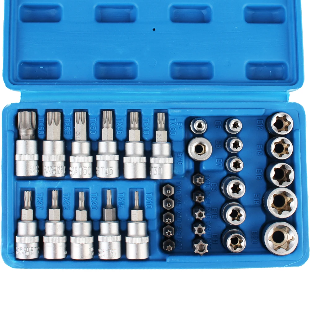 34Pcs/set Chrome Vanadium steel Car Repair Hand Tools Pressure Batch Sleeve Set Professional Torx Star Socket Hexagon Wrench Set