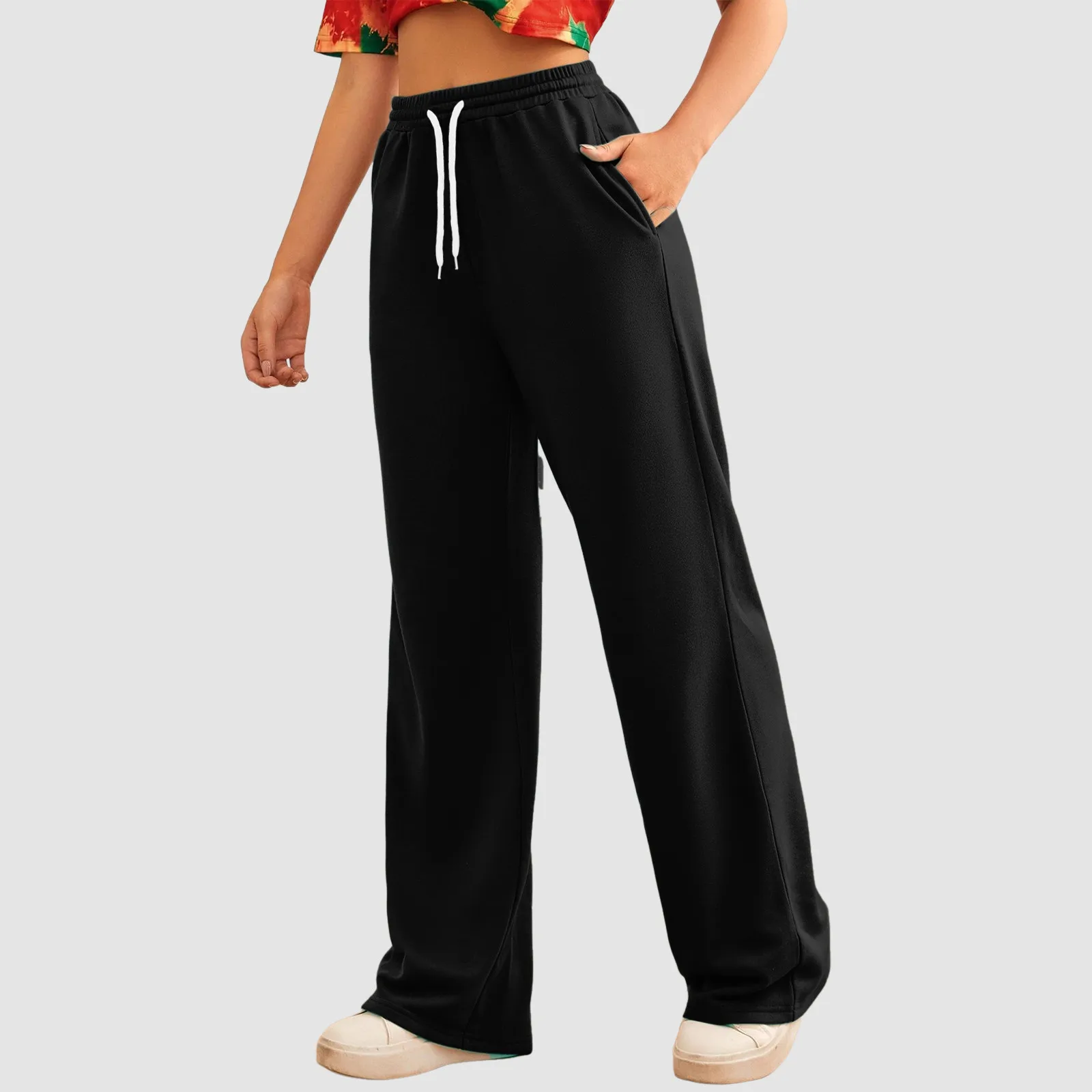 Wide Leg Pants For Women’s Fleece Lined Sweatpants Straight Pants Bottom All-Math Plain Fitness Joggers Travel Basic Pants