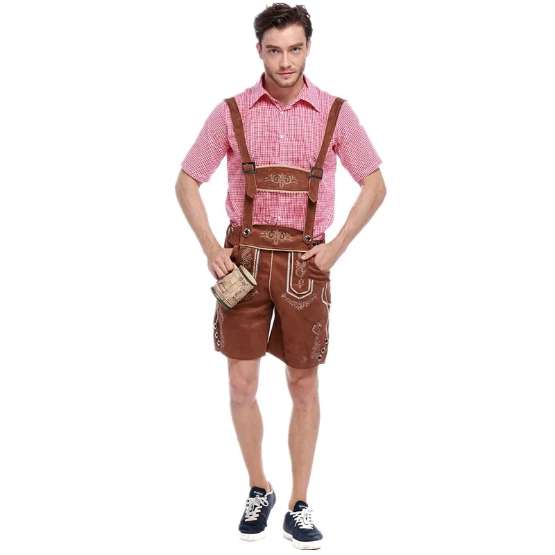 

Bavarian Octoberfest German Beer Costume Suspenders Shorts Men's Halloween Cosplay Outfit Male Oktoberfest Lederhosen Costume