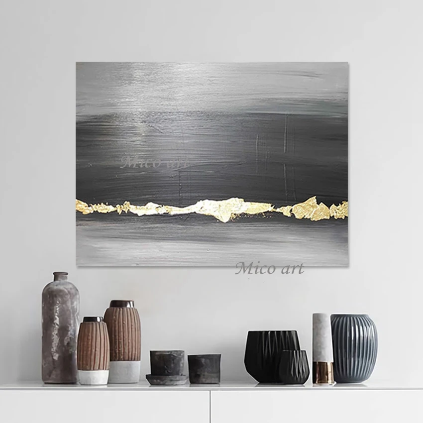 Abstract Gold Foil Painting Canvas Roll, Luxury Living Room Decor, Outdoor Wall Art, Drawing Simple Design, Textured Picture