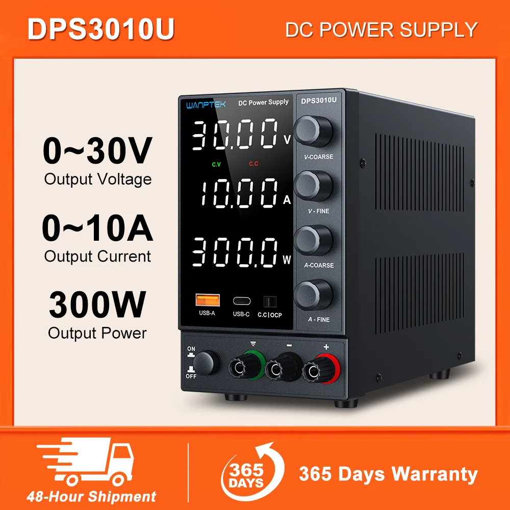 

Wanptek Adjustable DC Switching Power Supply,30V, 60A, 120V, Lab Power Supply, 3A, 5A, 10A Outputs, Preset Current USB Interface