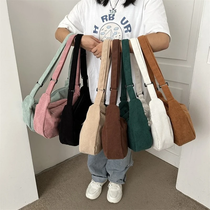 Bolsos cruzados de pana para mujer, bolso de hombro de gran capacidad, bolso de moda y bolsos de Color sólido, bandolera para mujer