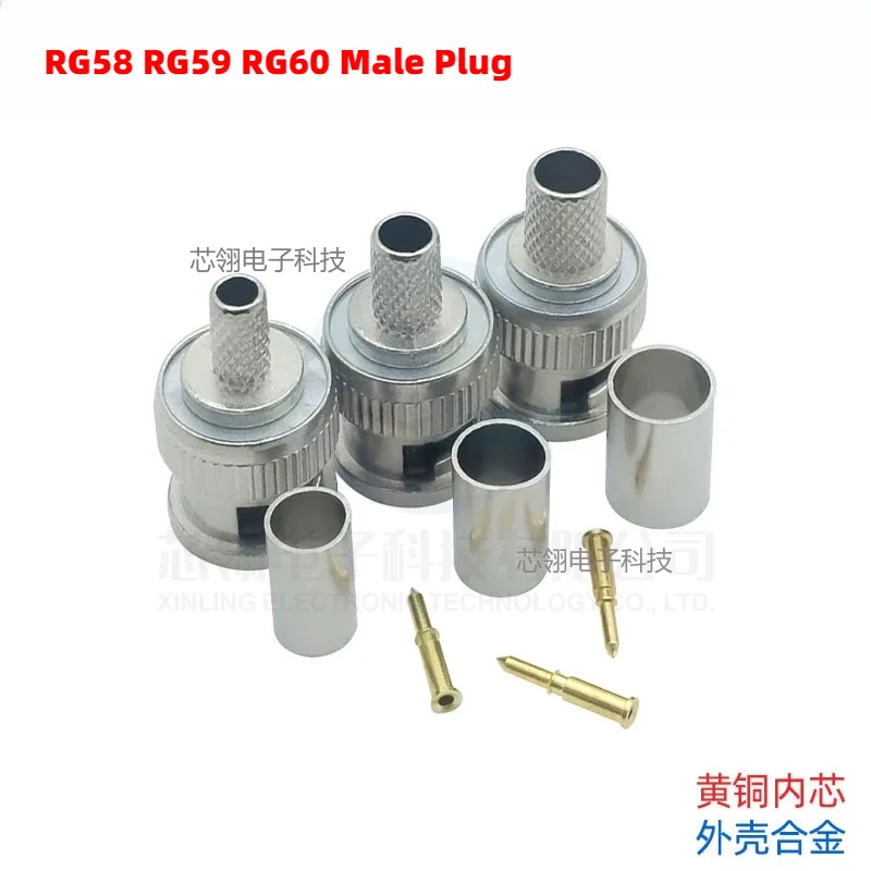 10PCS BNC Male Crimp Connectors for RG58/RG59/RG60 RG142,LMR195 Coaxial Cables