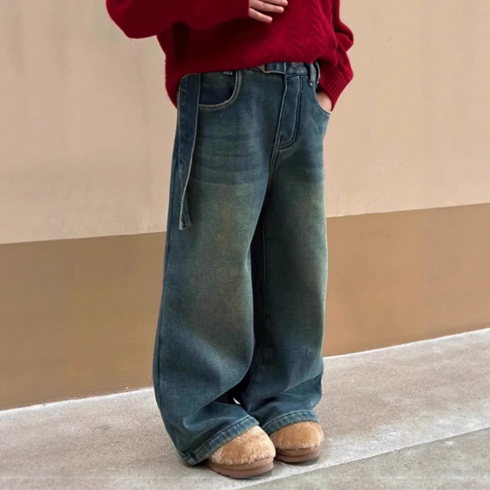 Girls Pants Autumn/winter Korean Version Soft Loose Western-style Straight Leg Jeans Casual Daily Fashion Versatile Wear