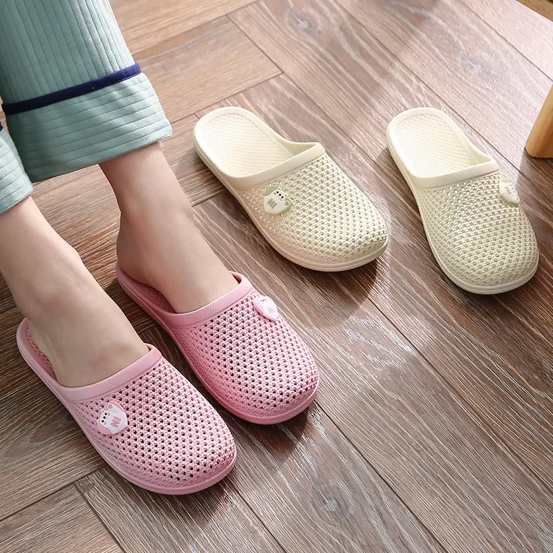 

Female Home Slippers Closed Toe Cutout Summer Women Fashion Flat Heel Slides Antislip Ladies Pink Beach Bathroom Indoor Slippers