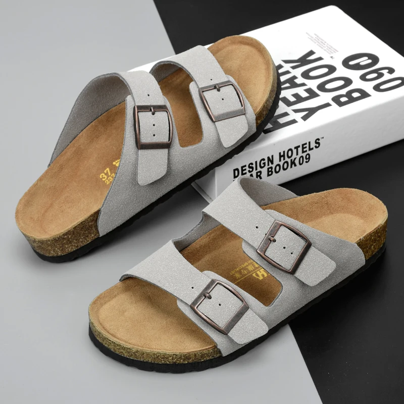 Luxury Leather Sandals 2023 Summer Male Women Mules Slippers Clogs Slippers Classic Buckle Cork Slides Slippers for Men Slippers