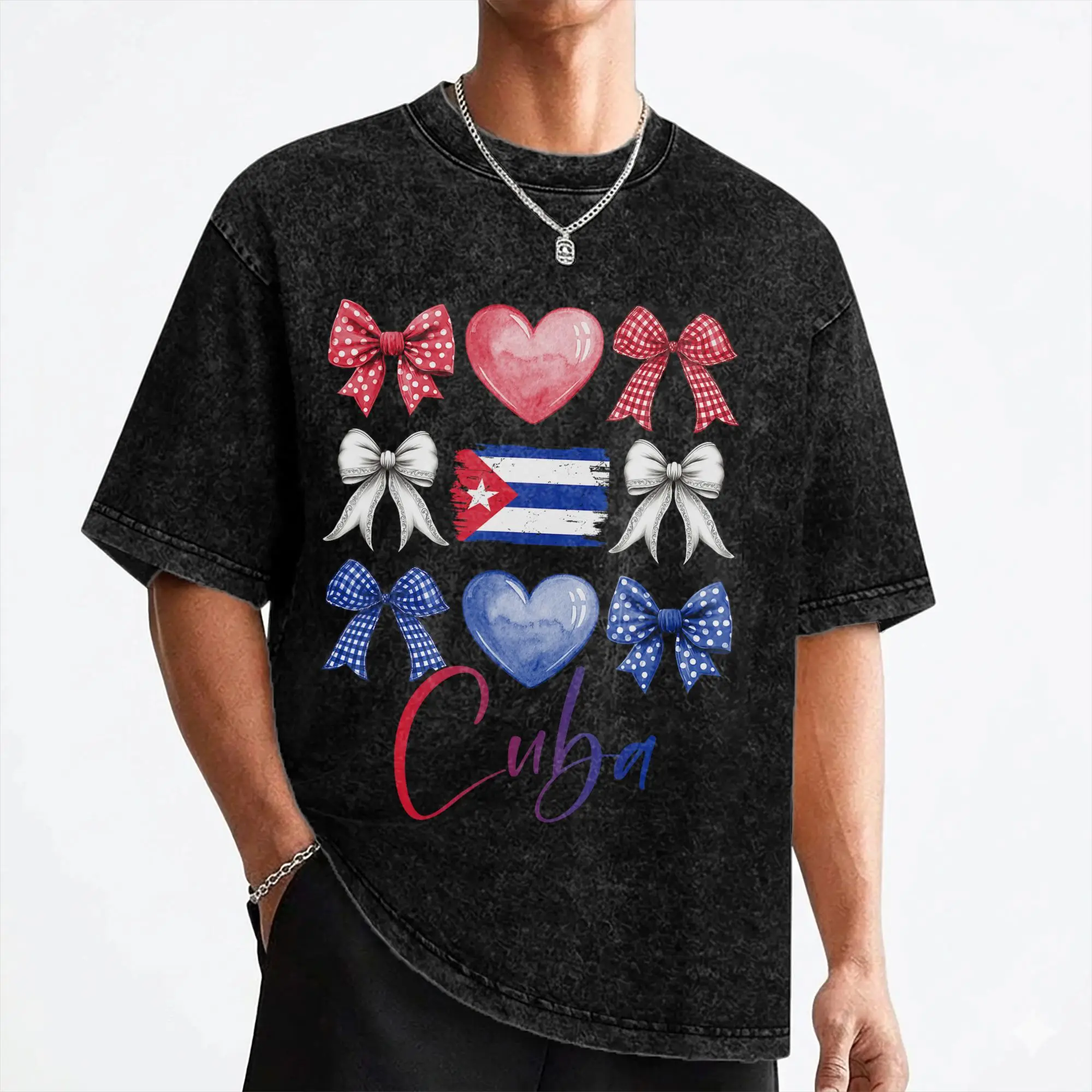 Cuban Cuba Flag T Shirts Washed 100% Cotton Oversize T-Shirt  Retro Men Women Streetwear Printed Tees