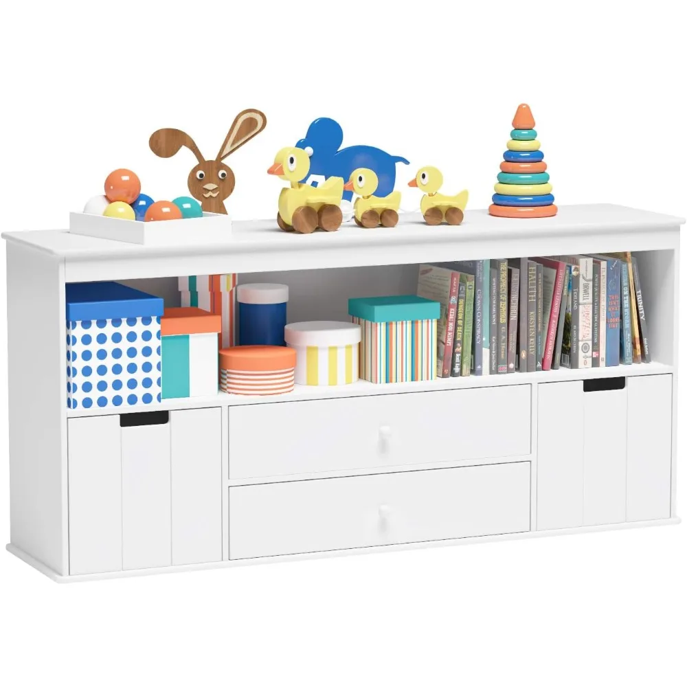 

Timy 51.9" Toy Storage Organizer with 2 Drawers, Wooden Toy Organizer Bins, Kids Bookshelf for Reading, Storing, Playing, White