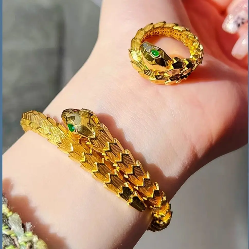 Zodiac Spirit Snake Lucky Bracelet Women's Brushed Pattern Snake-shaped Bone Native Life Year of The Snake Jewelry Ring 2025 New