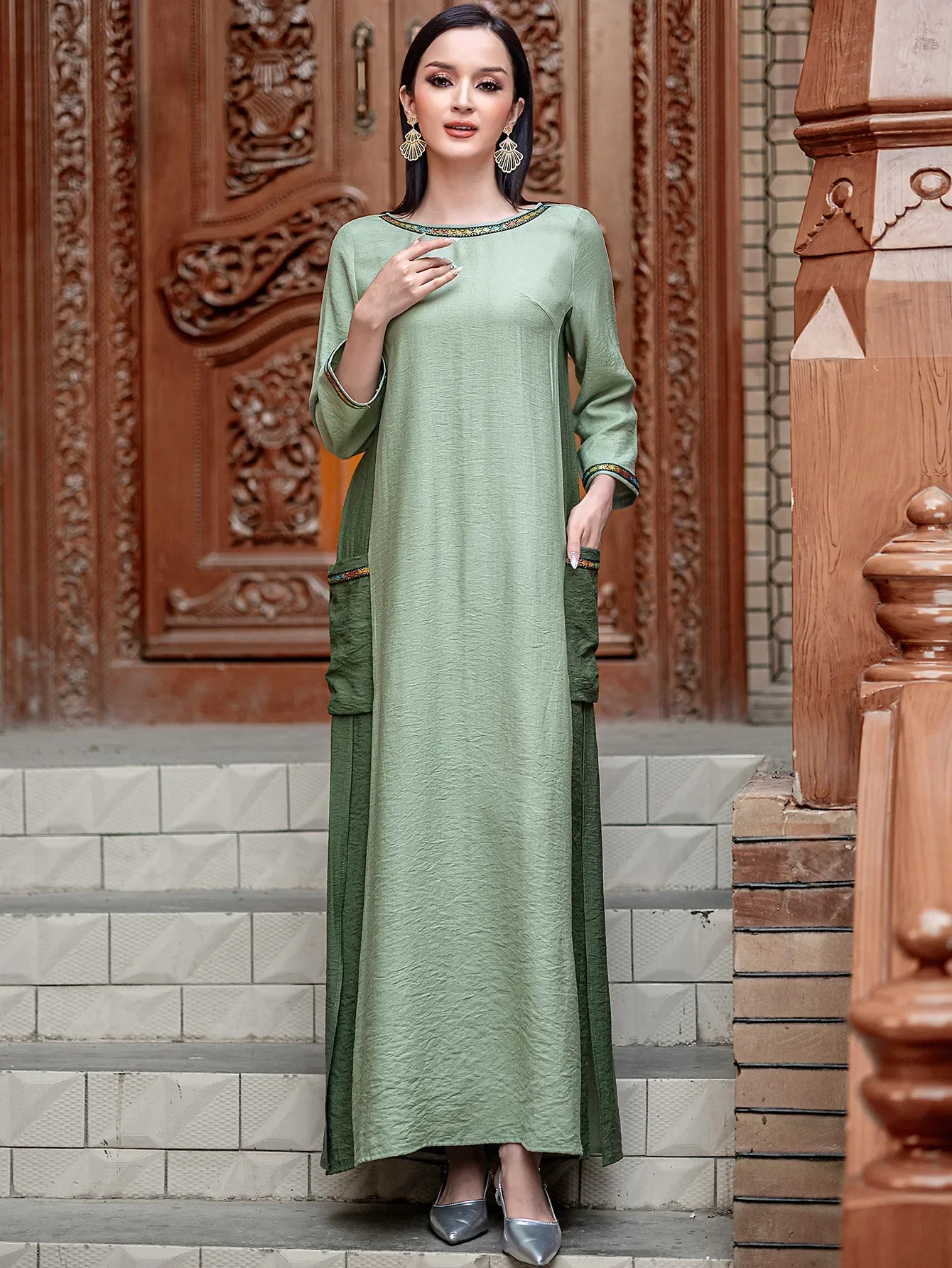 

Ramadan Abaya Dubai Kaftan Women Muslim Maxi Dress Pocket Caftan Marocain Femme Robe Islam Clothing Eid Djellaba Vestidos Gown