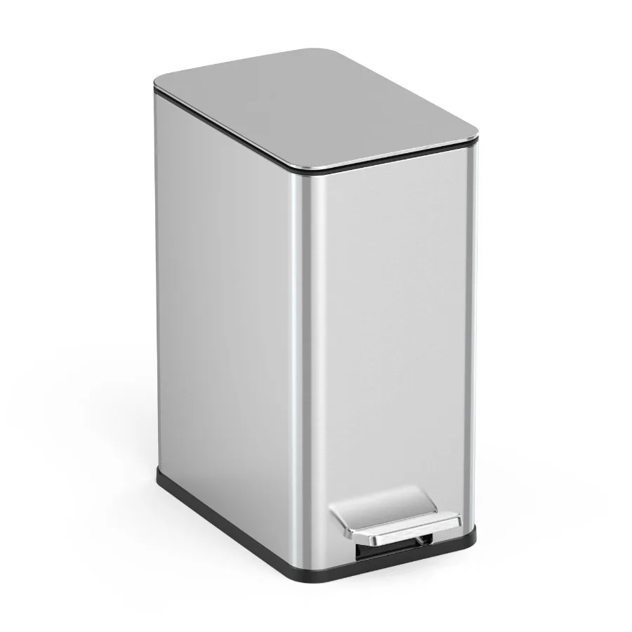 

Bathroom Trash Can, 3 Gallon stainless steel, Step Garbage Bin with Soft Close lid, Silver