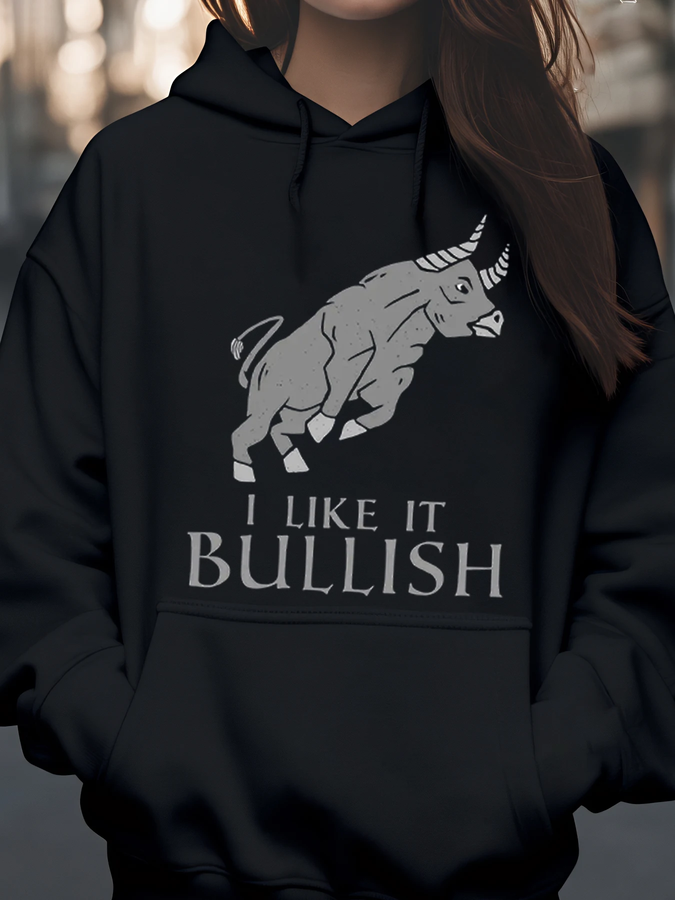 

Толстовка с капюшоном Bull Graphic and Text I Like It Bullish для повседневной женской и мужской одежды