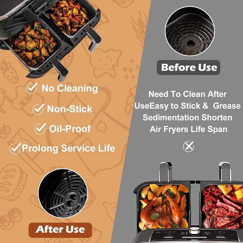 ABGR-2PCS Forros de Silicone para Fritadeira de Ar para Ninjia DZ071 DZ550 Fritadeira de Ar Dupla Reutilizável Antiaderente Acessórios para Cesta de Fritadeira de Ar