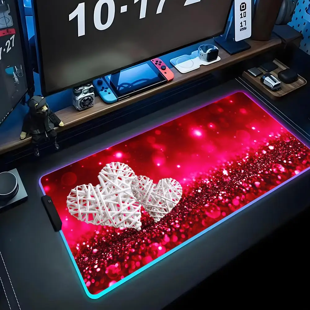 

lovely heart Mouse Pad RGB Gaming Mousepad Big LED Pad PC Desk Mat Luminous Mouse Pad Large Keyboard Mats Table Rug With Backlit