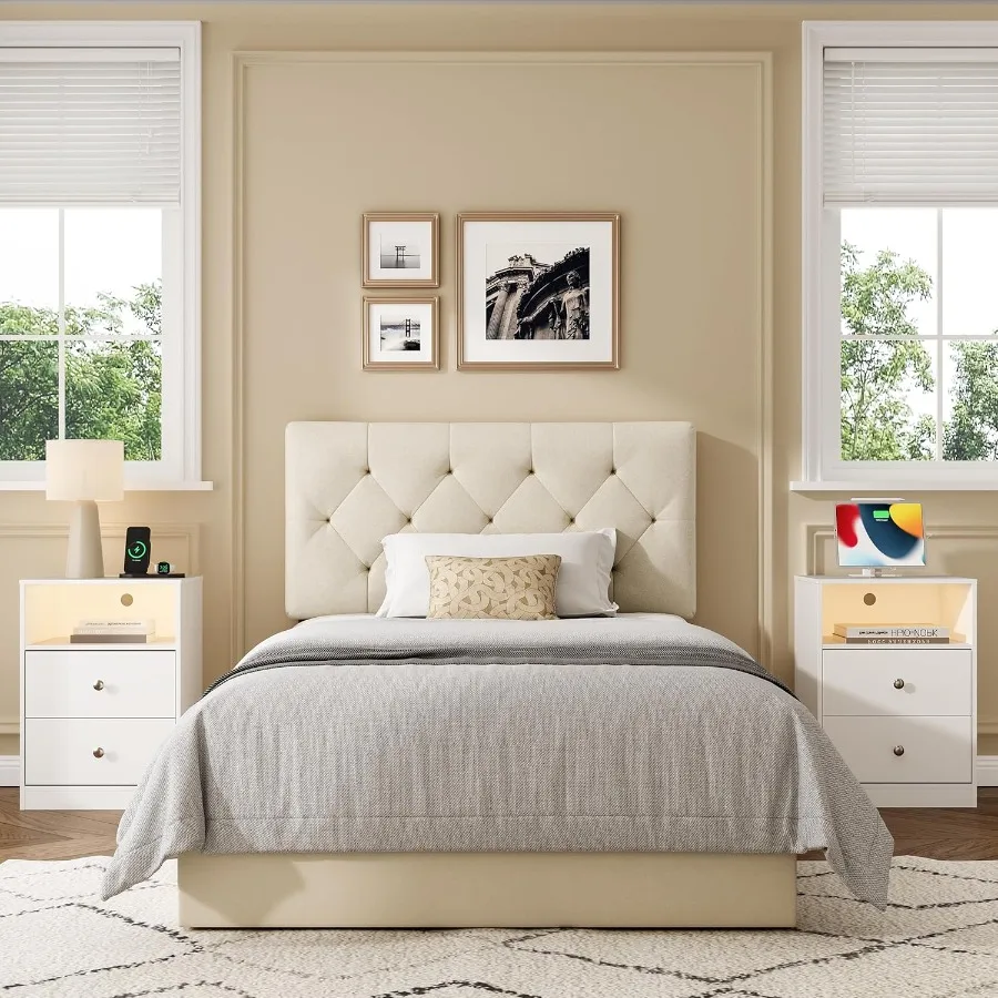 Gestoffeerd dubbel hoofdeinde alleen voor bedframe vanaf 2741, in hoogte verstelbaar Twin XL-hoofdeinde met duurzame massief houten poten Modern