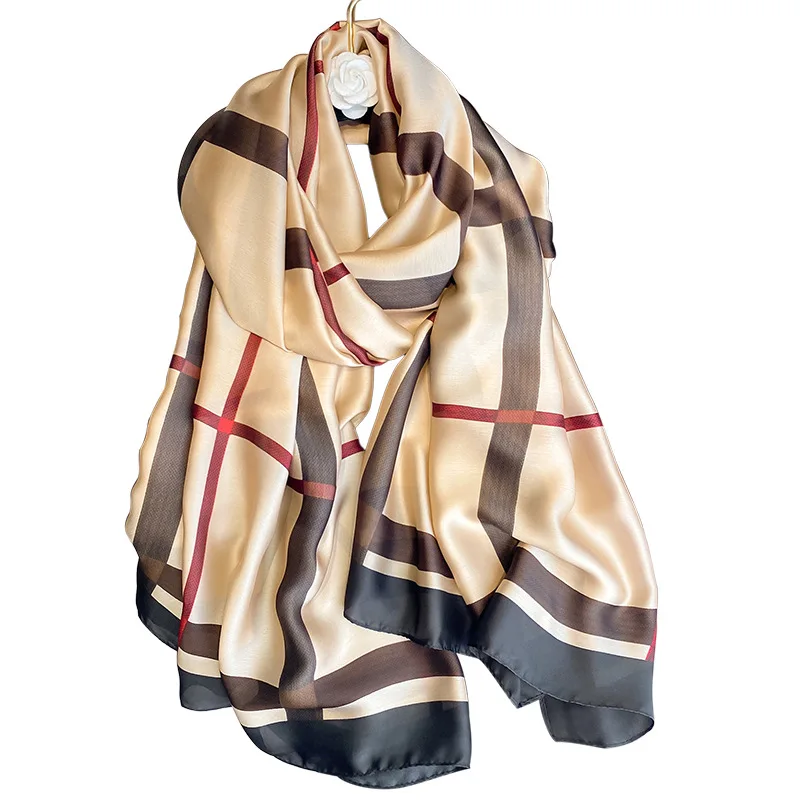 Grand Foulard en Satin pour Femme, Hijab Imprimé, Châle Rond, Pashmina de Voyage, 180x90cm, Nouvelle Collection Printemps 2022