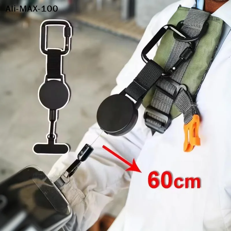 【AV】Anti-Theft Retractable Phone Holder Keychain Heavy Duty Strap Tether With Carabiner For Hiking Cycling Climbing
