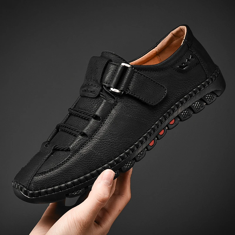 Handmade Men Casual Shoes Fashion Sneakers Genuine Leather Mens Loafers Moccasins Breathable Slip on Boat Shoes Adult Footwear