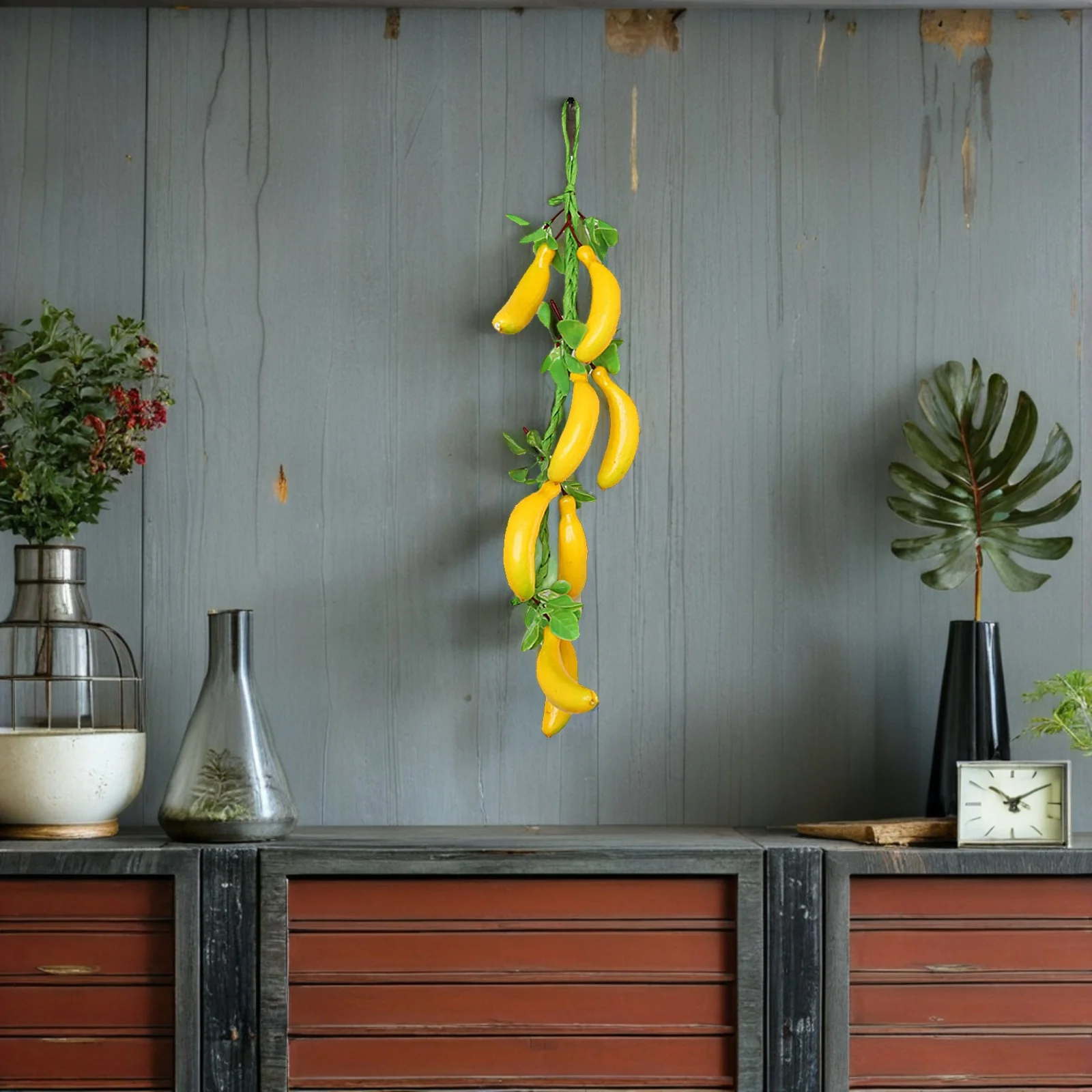 2 قطعة الموز محاكاة معلقة زخرفة وهمية الفاكهة الديكور مشرق اللون قلادة جدار ديكور حديقة المنزل شنقا الحرفية #5