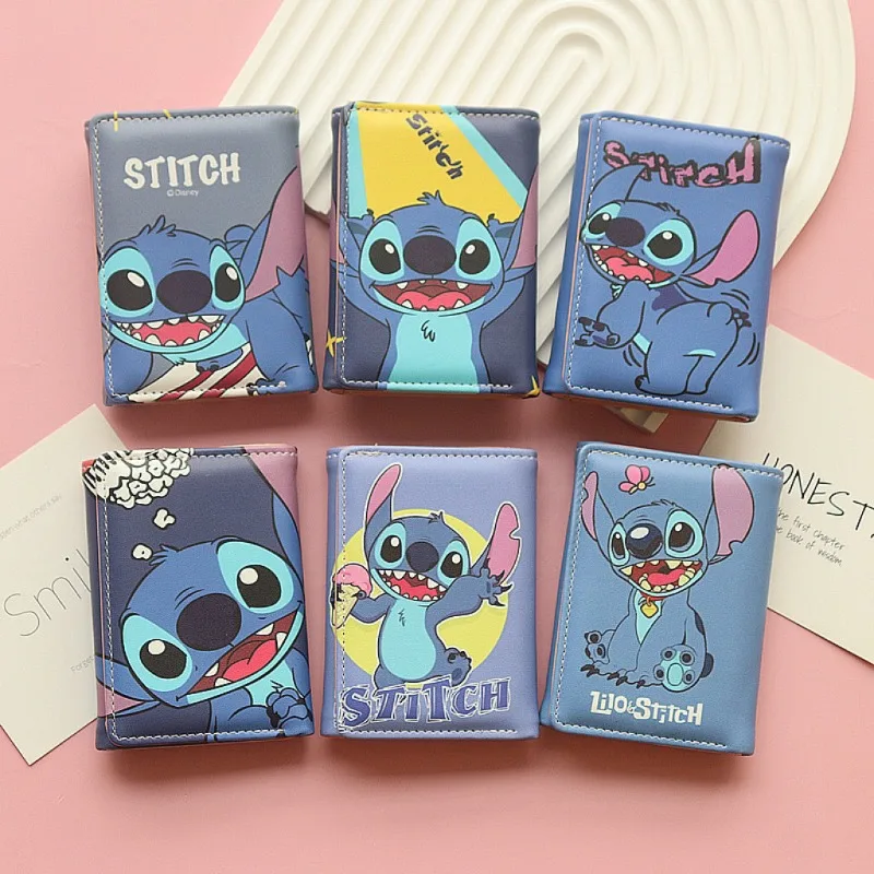 Disney Stitch Wallet Anime Cartoon Cute Folding Coin Purse Large Capacity ID Card Protective Cover Children Birthday Gifts