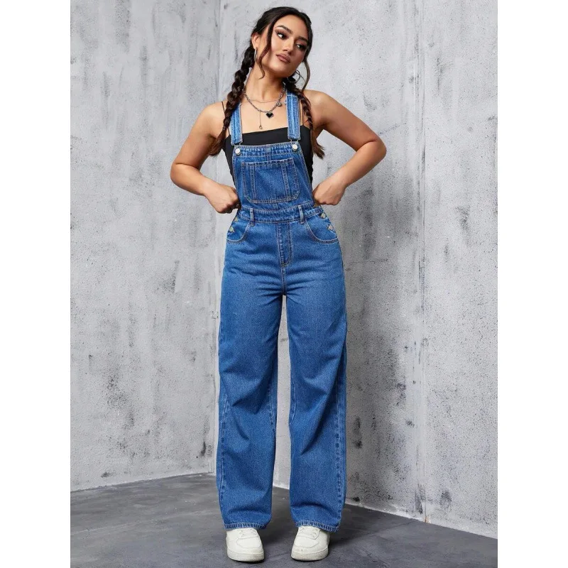 

Low Waist Denim Overalls with Straps Long Pants Spring 2026 Ladies Fashion Cargoalls Cross-Border Low Waist Long Pants