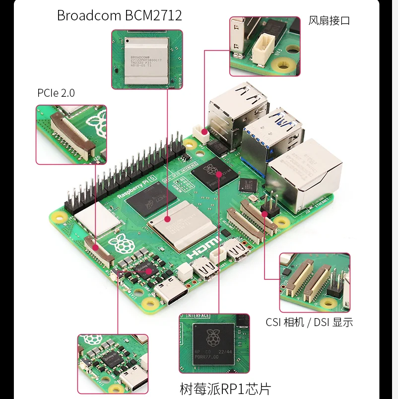 SZSJ New Original Raspberry Pi 5th Gen Kit 4g 8g Development Board Arm Cortex-A76 5b Raspberry Pi 5