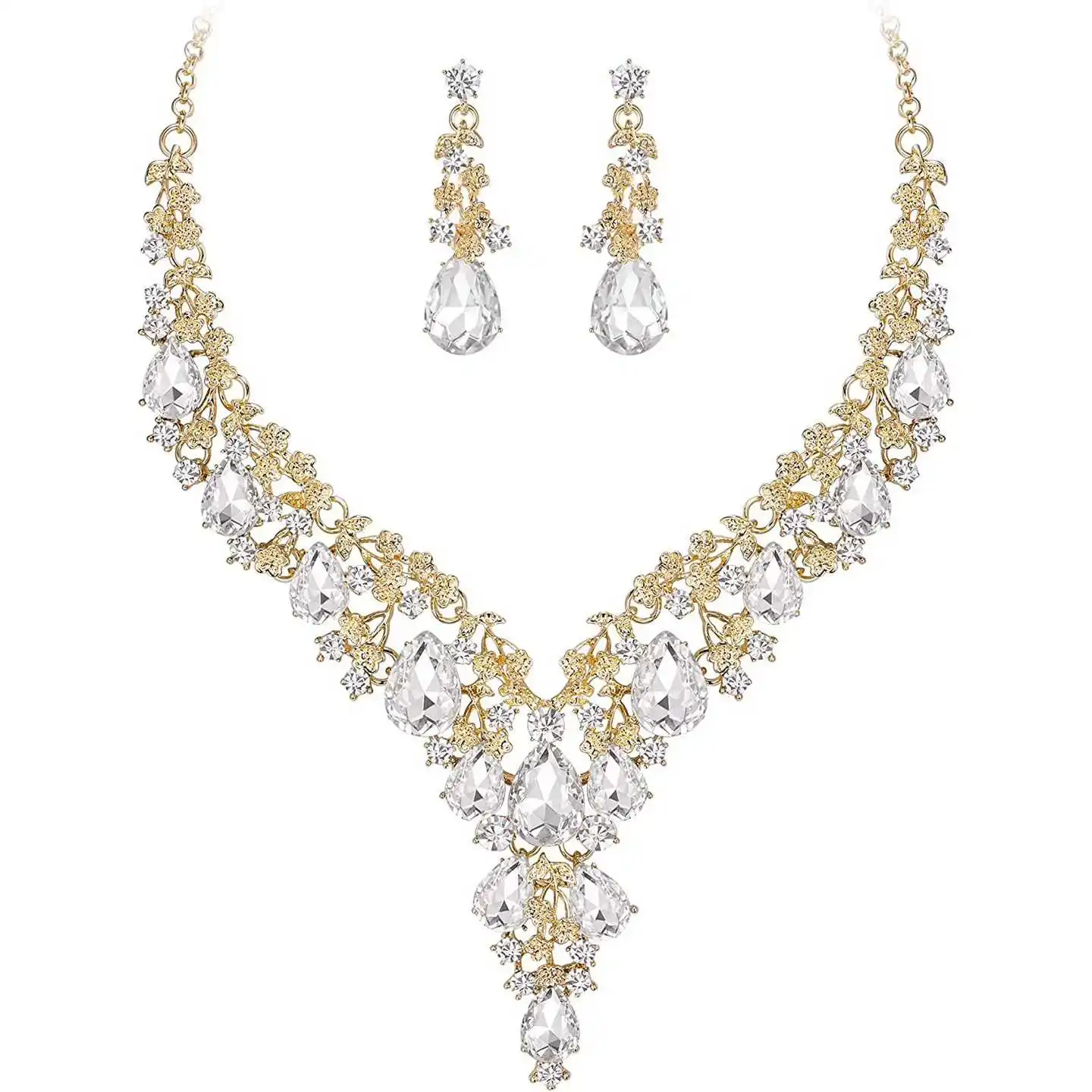 Crystal Necklace Earring Set Women's Dancewear Accessories Cross-Border Bridal Water Diamond Jewelry Fashionable Batwing Skirt