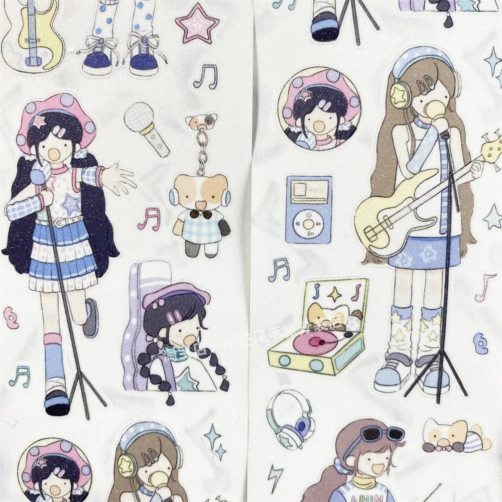 Anime Girl Band Glitter Sand PET Washi Tape Stickers Scrapbooking Journal Decoration Phone Case DIY Craft Supplies