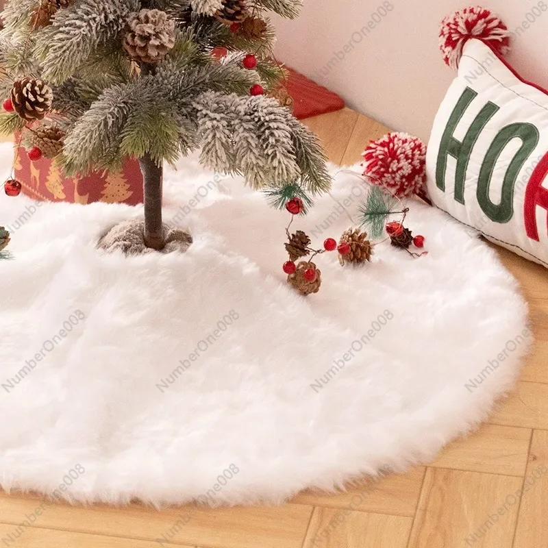 Christmas Tree Skirt Pure White Plush Ins Style Tree Skirt Color Long Hair Carpet Apron Snow Cotton