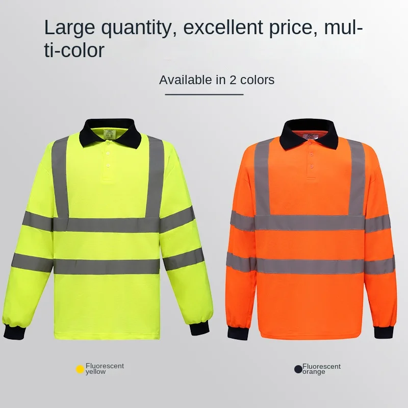 

European standard cross-border for autumn long-sleeved reflective POLO shirts reflective road traffic safety clothing spot