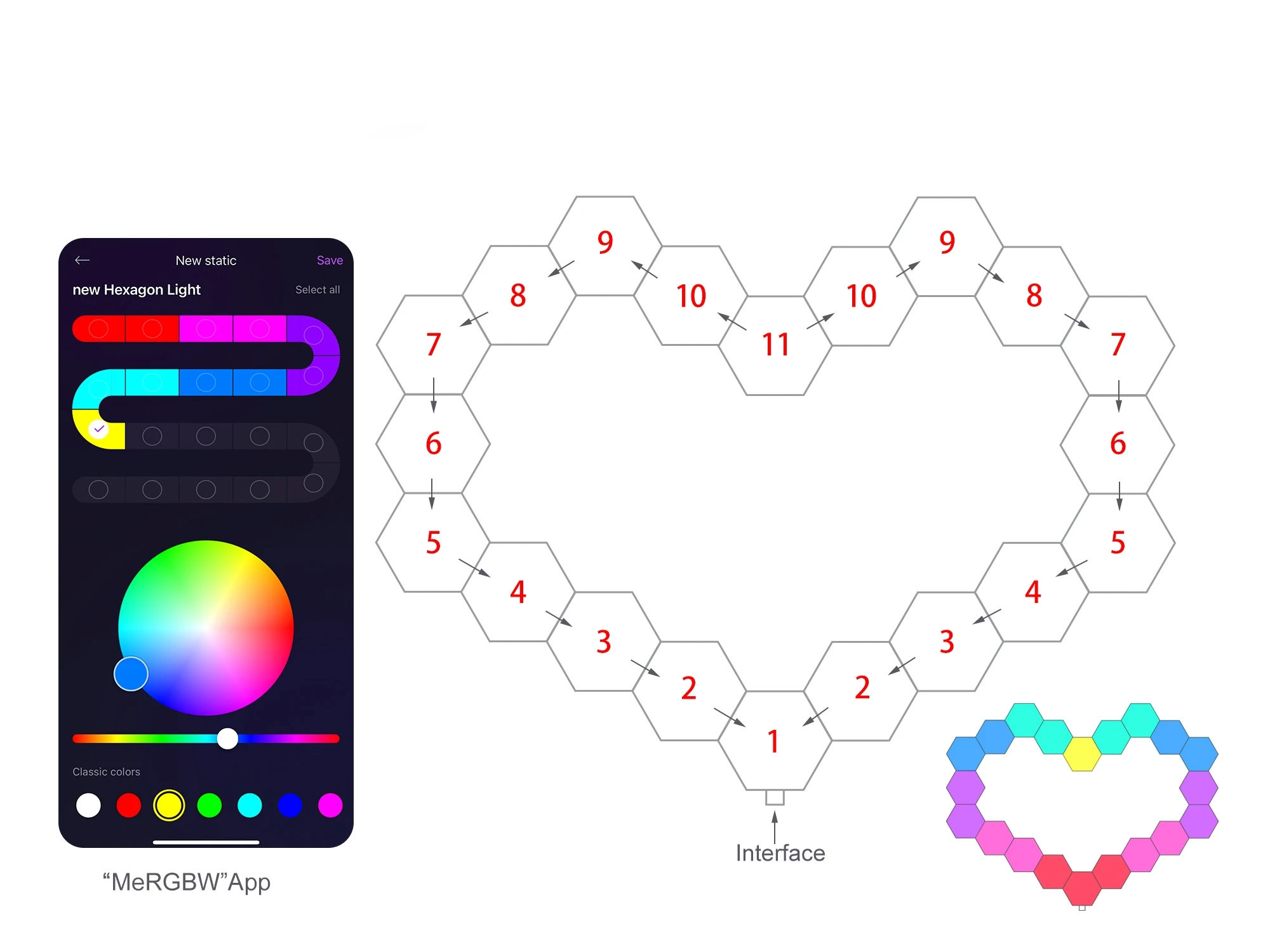 RGB Intelligent Hexagonal Wall Lamp Color Changing Ambient Night Light Hexagona Shape MeRGBW APP DIY Music Sync Game Room Home