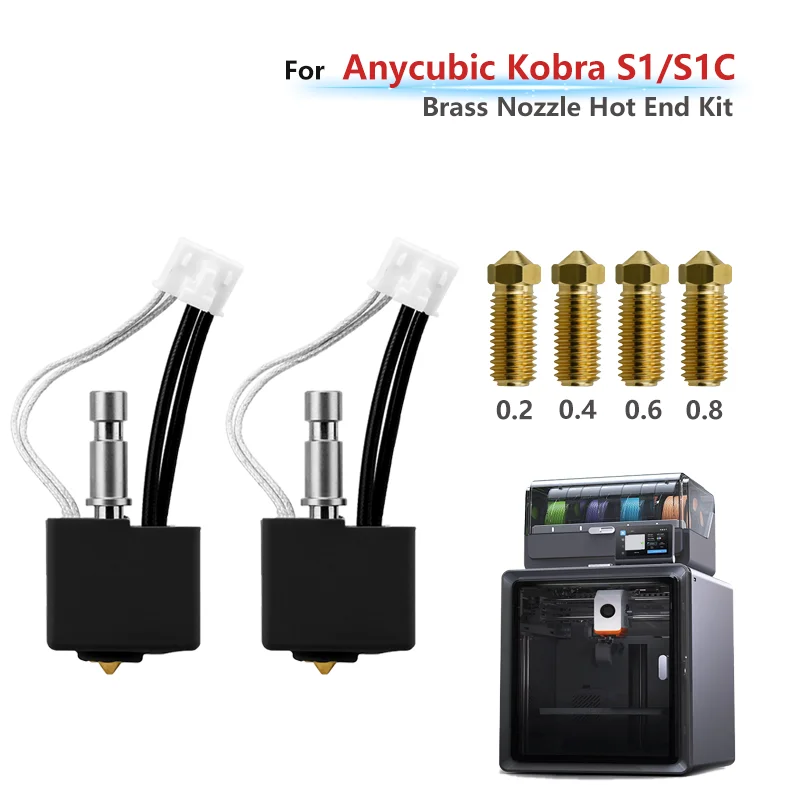 Für Anycubic Kobra S1/S1C Hotend-Kit 3D-Drucker Zubehör Druckkopf Messingdüse 0,2/0,4/0,6/0,8mm Hochtemperaturbeständig