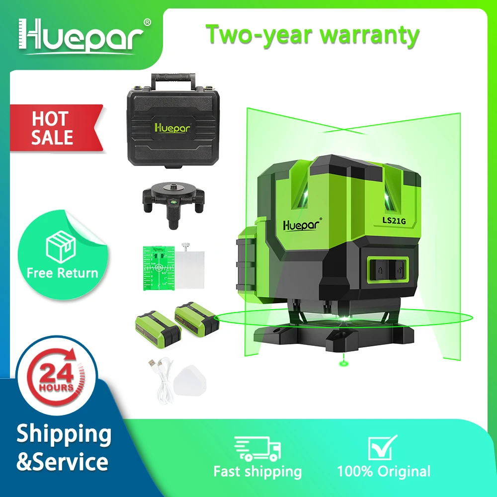 Huepar OSRAM 6 Líneas Láser autonivelante Nivel 2 Vertical y 360 °   Nivel láser verde de línea horizontal y punto de plomería con estuche rígido