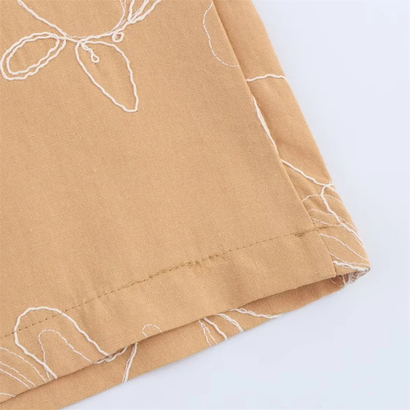 KEYANKETIAN Wiosna/Jesień 2025 Nowe Damskie Spodnie Proste z Haftem Kwiatowym, Styl Pastoralny, Zapinane na Zamek, z Wysokim Stanem