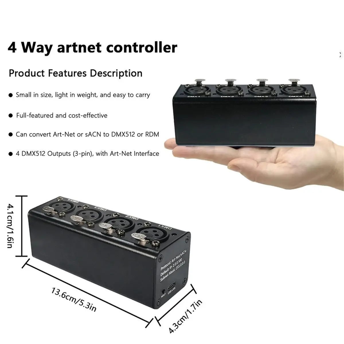 Digital Essentials ArtNet DMX512 RDM Ethernet Lighting Controller, 4 Universe 1024 Channels, for MA2 Freestyle