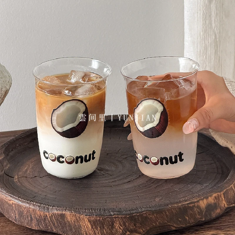 460ml Letter Glass Cup High Appearance Large Capacity Portable Drinking Cups Transparent Color Blocking Household Milk Glasses