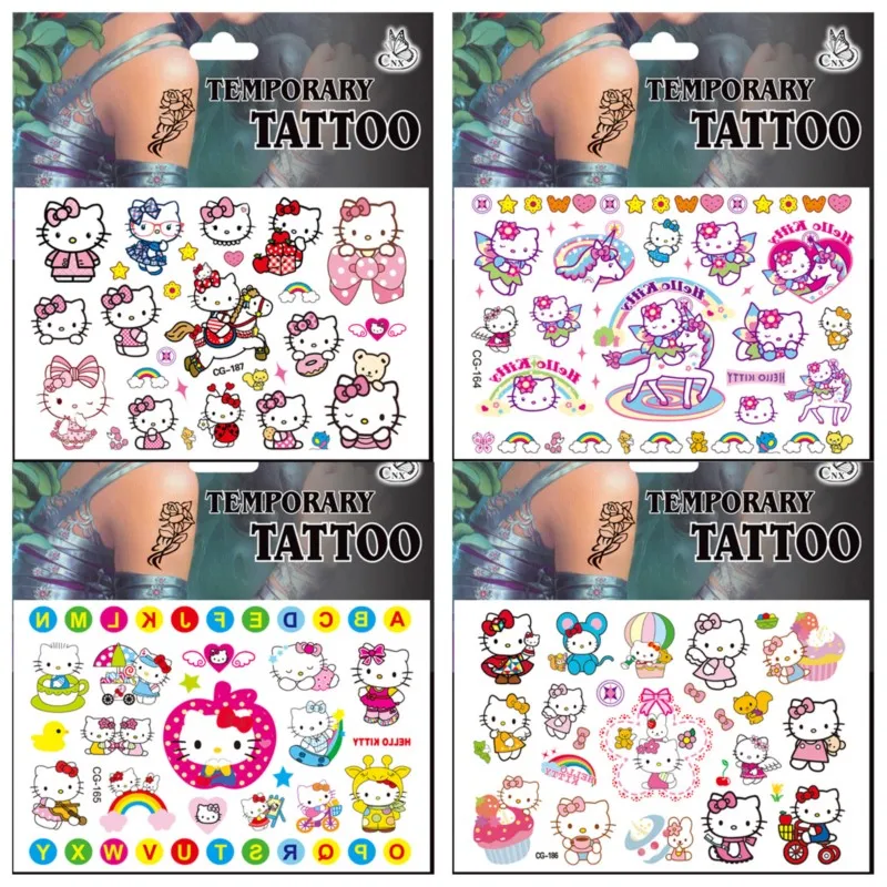 Pegatinas de tatuaje de Hello kitty para niños y niñas, calcomanías de dibujos animados de Sanrio al azar, 2 piezas, impermeables, regalo de