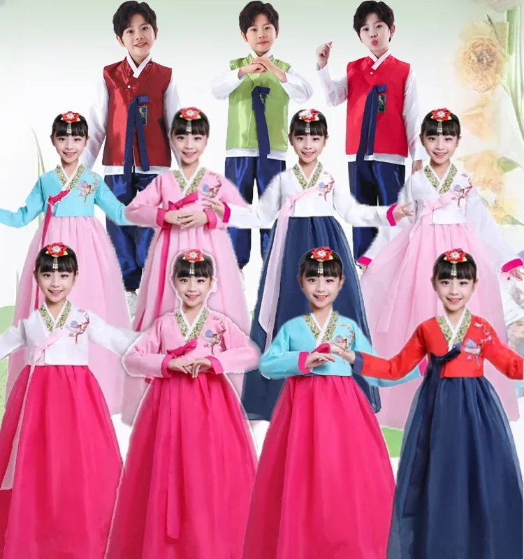 

Children's Hanbok Girls Boy Korean Dance Costume Ethnic Minority Performance Costume Men women Hanbok national costume kid dress