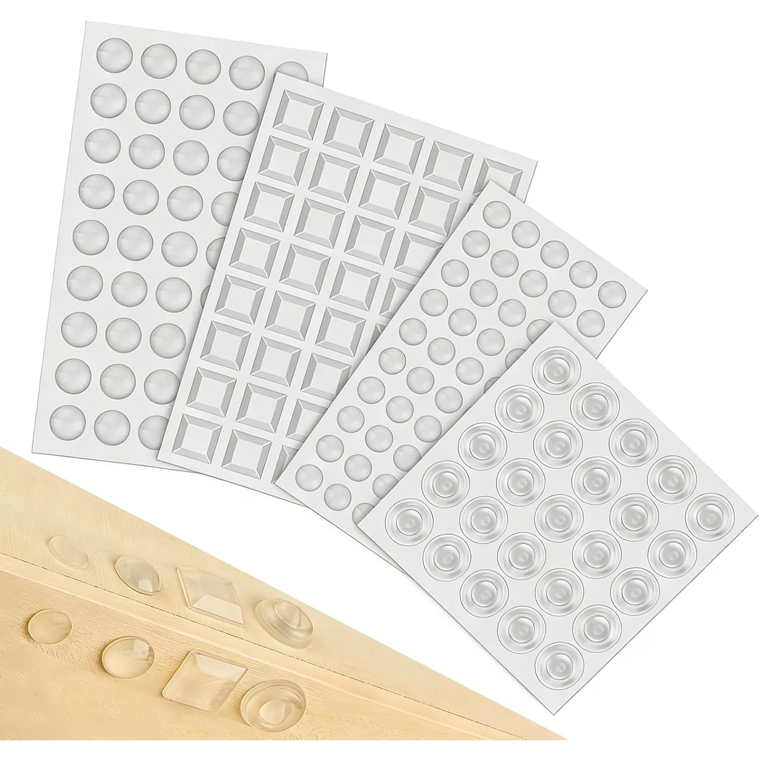 165 Pack Adhesive Furniture Bumpers, 4 Shapes Clear Rubber Bumper Pads, Cabinet Door Silencer, Self Adhesive Rubber Feet